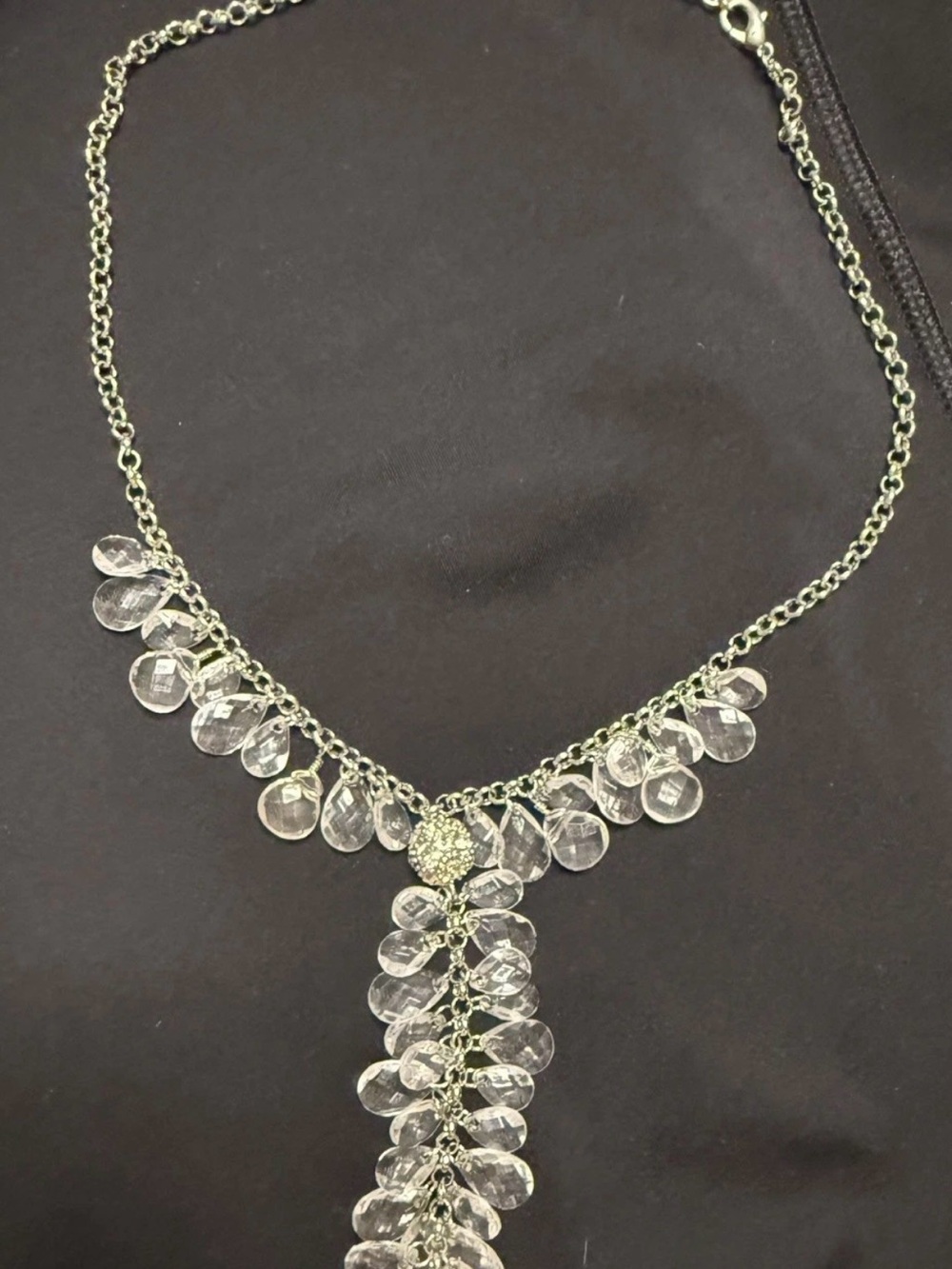 Macy's Vintage Robert Rose Clear Crystal Teardrop Y-Necklace - Like New
